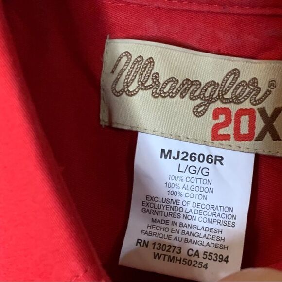 Wrangler 20X Mens red long sleeve button down‎ - Picture 8 of 9